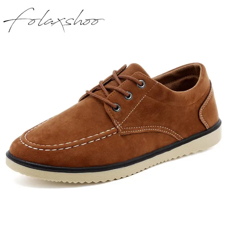 Folaxshoo Lace-up Spring Autumn Man Shoes Leather Men Casual Breathable Suede Mocasines Hombre Chaussure Hommes | Обувь
