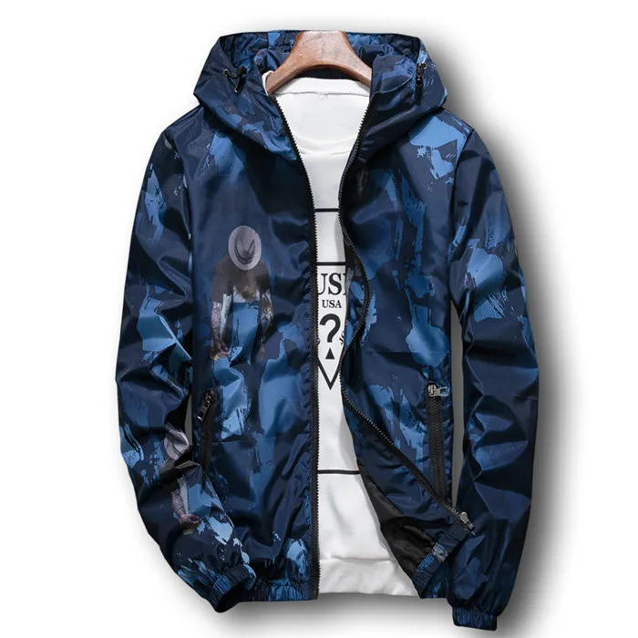 Ветровка камуфляжная с капюшоном и принтом батальных размеров 4XL|Мужские куртки|