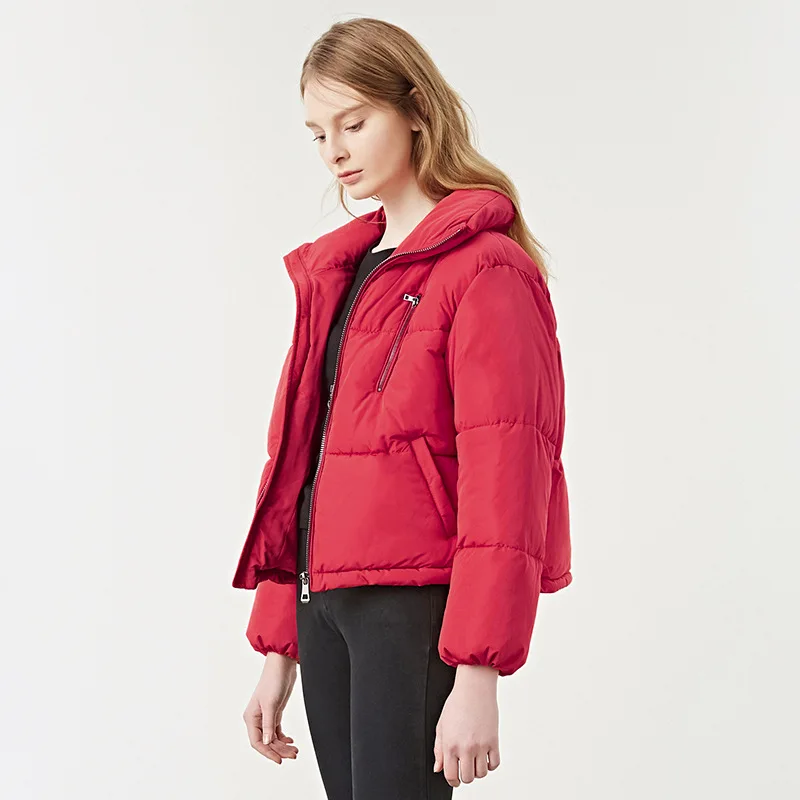 Женские зимние куртки bootyджинсы теплые короткие красные со стоячим
