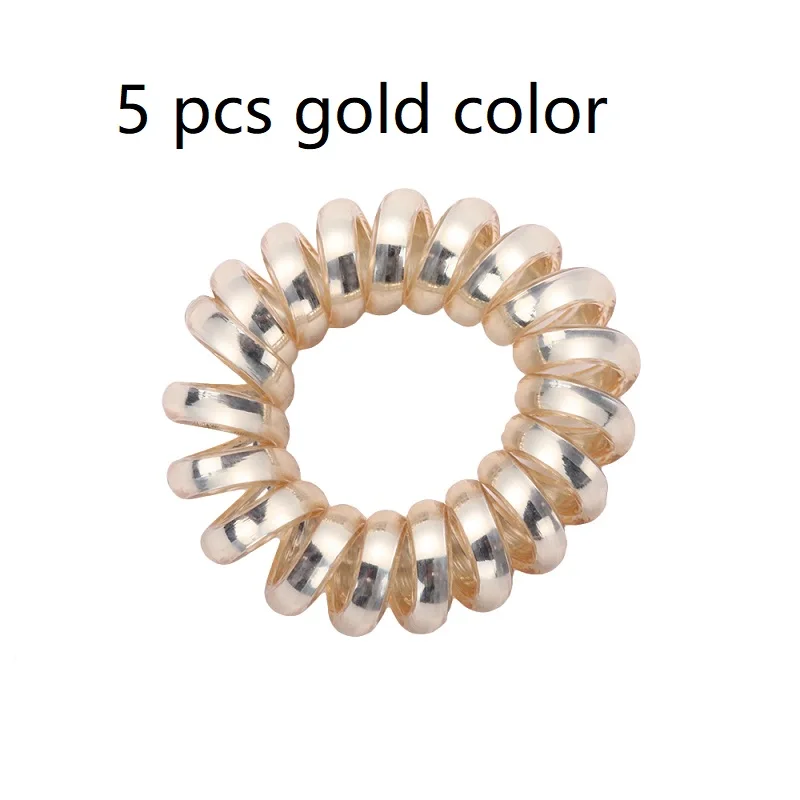 5 PCS Gold headband Генные эластичные резинки для волос, резинки для волос, головные уборы, спиральная форма, конский хвост, резинки для волос, веревка для волос, телефонный провод волосы, аксессуары - Цвет: 5 PCS Gold headband
