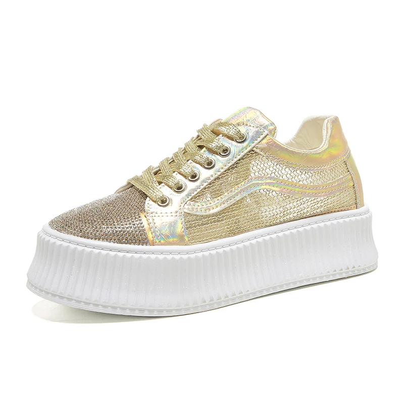 

Summer Mesh Crystal Women Platform Sneakers Breathable Flat Platform Fashion Casual Shoes Woman Lace Up Women Creepers XZ146