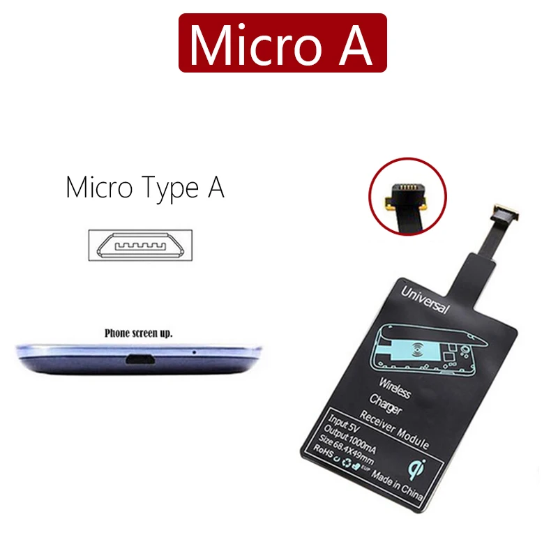 Micro A Local chip Приемник Беспроводное зарядное устройство Android универсальный Qi Стандартный Micro type-C зарядный приемник для iPhone 5 SE 6 7 Plus беспроводной адаптер - Тип штекера: Micro A Local chip