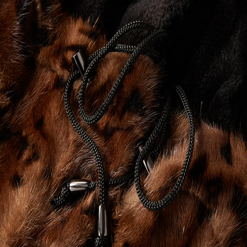 Зимнее женское меховое пальто LVCHI 2019 с поясом модное леопардовое из норки широкой