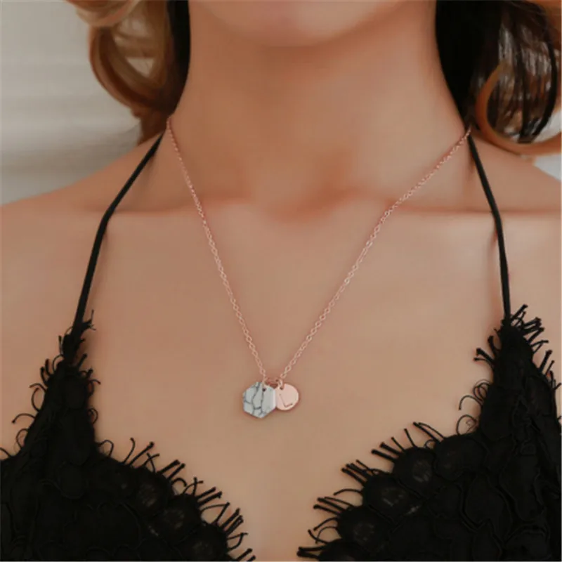 Женская Геометрическая круглая подвеска из камня ожерелье сплава с буквами