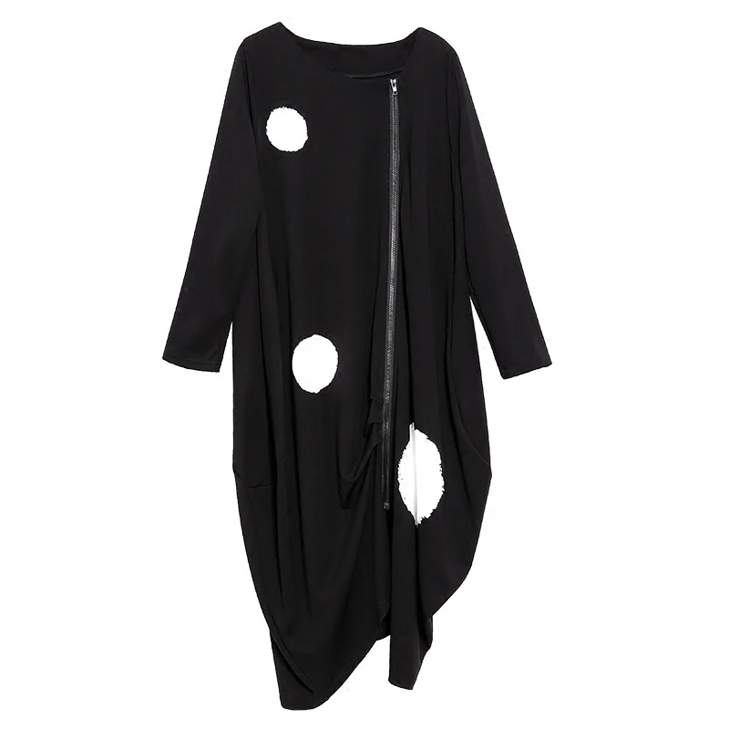 2017 Осень точка печати Свободные платье женская повседневная с декоративной