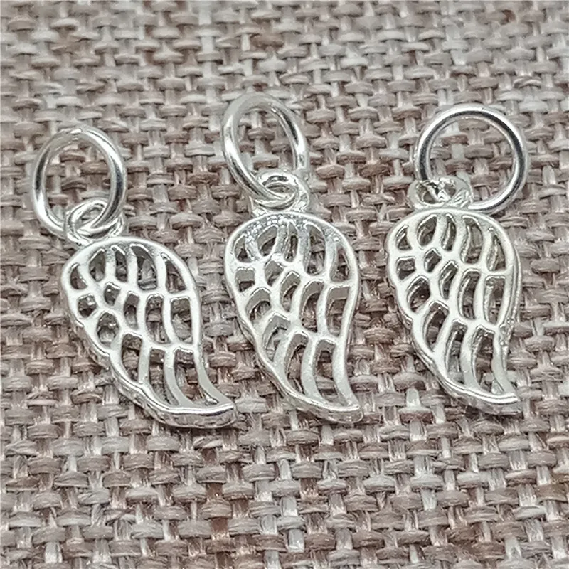 

10 Pieces of 925 Sterling Silver Angel Wing Charms Pendants Hollow Shiny for Bracelet Necklace