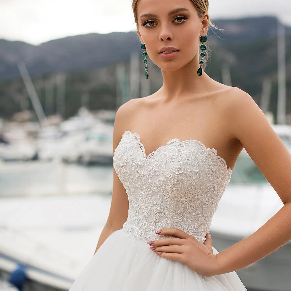 Элегантные милые Свадебные платья с корсетом с жемчугом Vestidos de Novia белый/слоновая кость Тюль аппликация Индивидуальные свадебное платье
