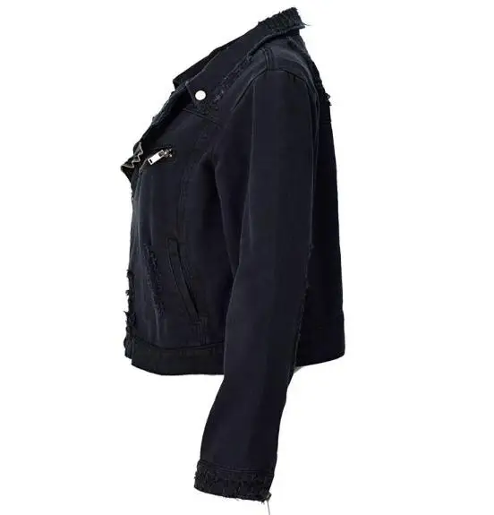 Женская короткая джинсовая куртка свободная облегающая черная с отложным