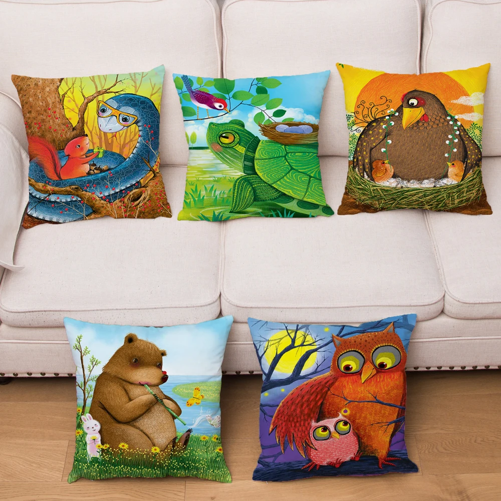 

Cute Hand Painted Cartoon Animals Cushion Cover Super Soft Short Plush Pillow Covers Throw Pillowcase Home Decor Pillows Cases