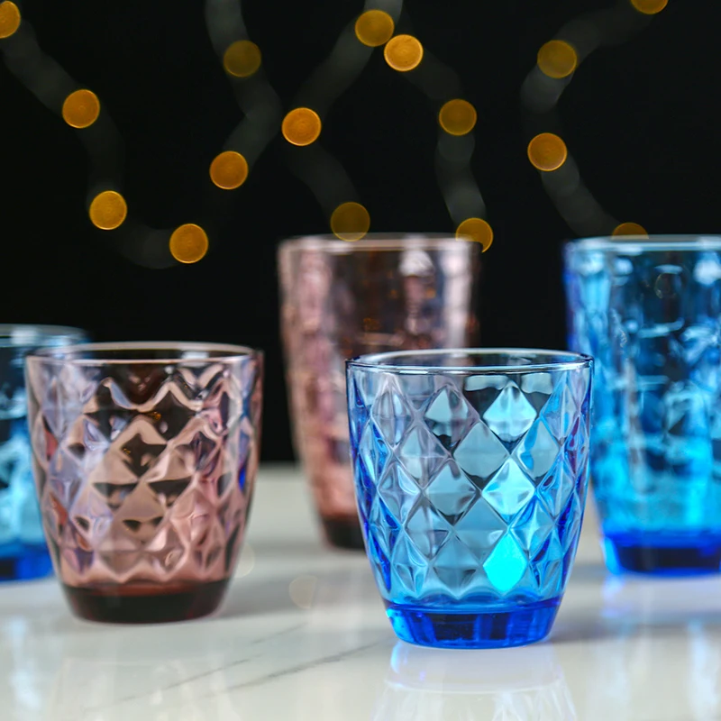Colorful Glass Embossed Wine Cup Retro Heat Resistant Water Cup Creative Wine Glasses Whiskey Tea Straight Drink Mug for party