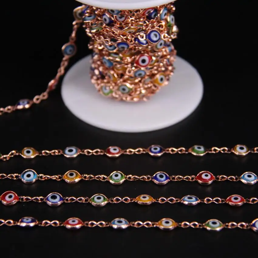 6 мм цветная цепочка с подвеской злой глаз канифольным стеклом из розового золота