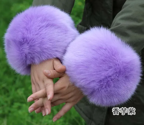 violet Женские роскошные утолщенные Зимние Теплые наручные руки перчатки кролик искусственный браслет с меховыми элементами манжеты браслеты плюшевые эластичные нарукавники шарф - Цвет: violet