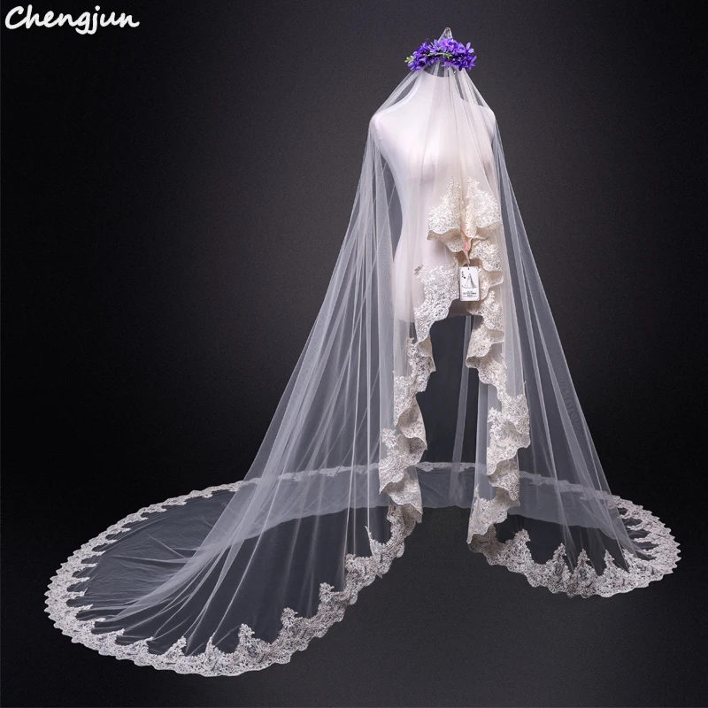Тюль Chengjun 2019 красивая элегантная свадебная фата цвета шампанского|Свадебные