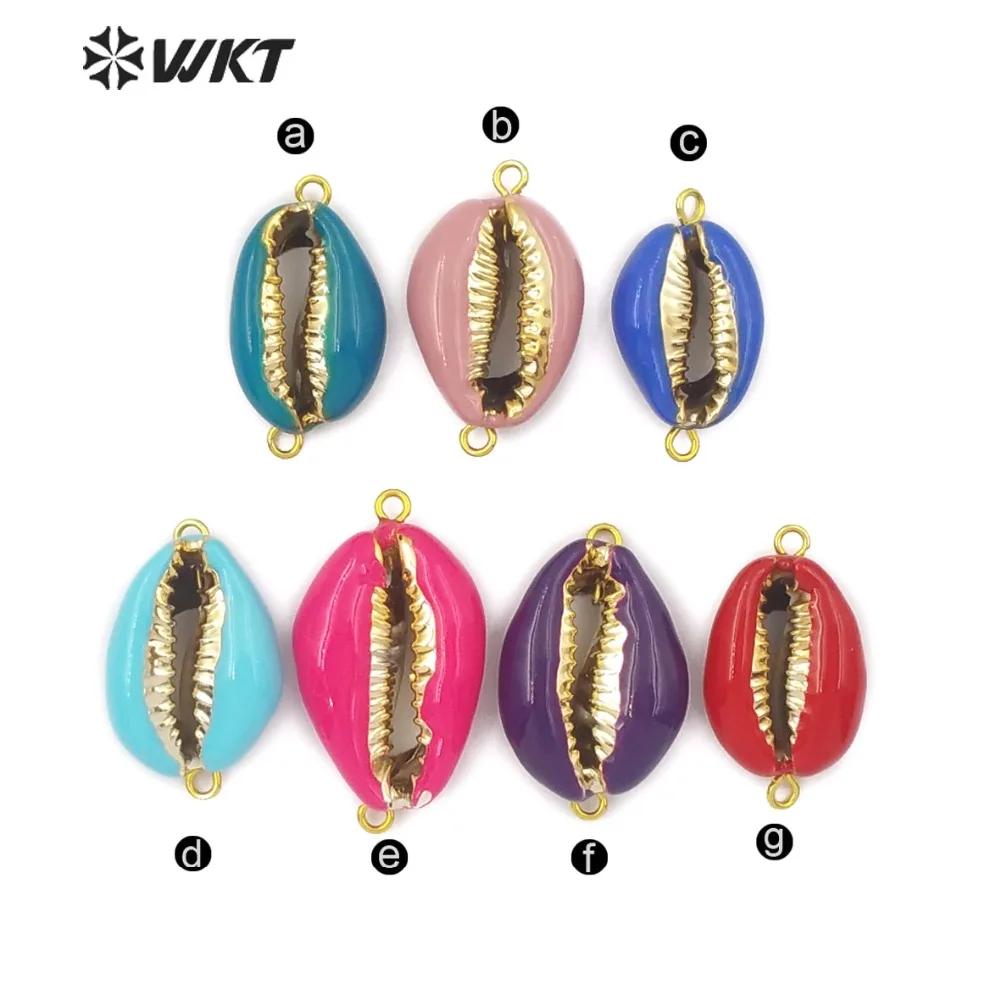 WT JP127 красочные Cowrie с Двойные обручи Разъем Золото & Смола масло Морская раковина