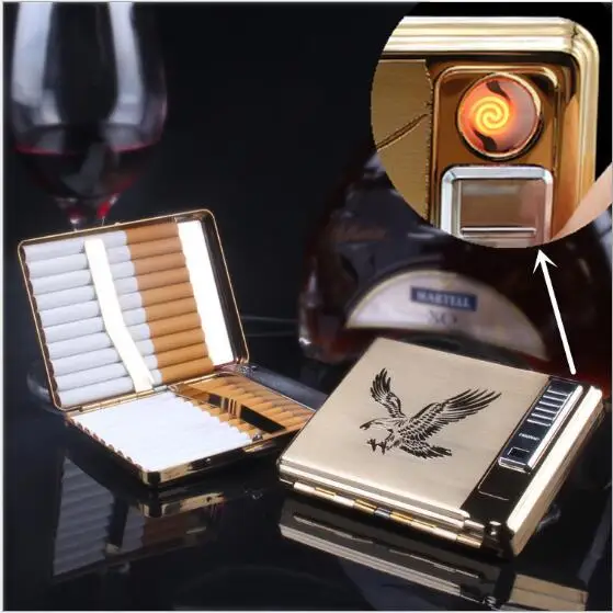 Металлическая коробка для сигарет Электронная перезаряжаемая USB Зажигалка 20