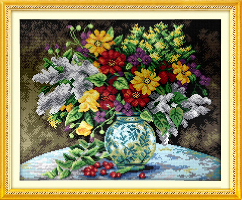 Garden theme vase roses cross stitch kit flower 18ct 14ct 11ct count printed canvas stitching embroidery DIY handmade needlework | Дом и сад
