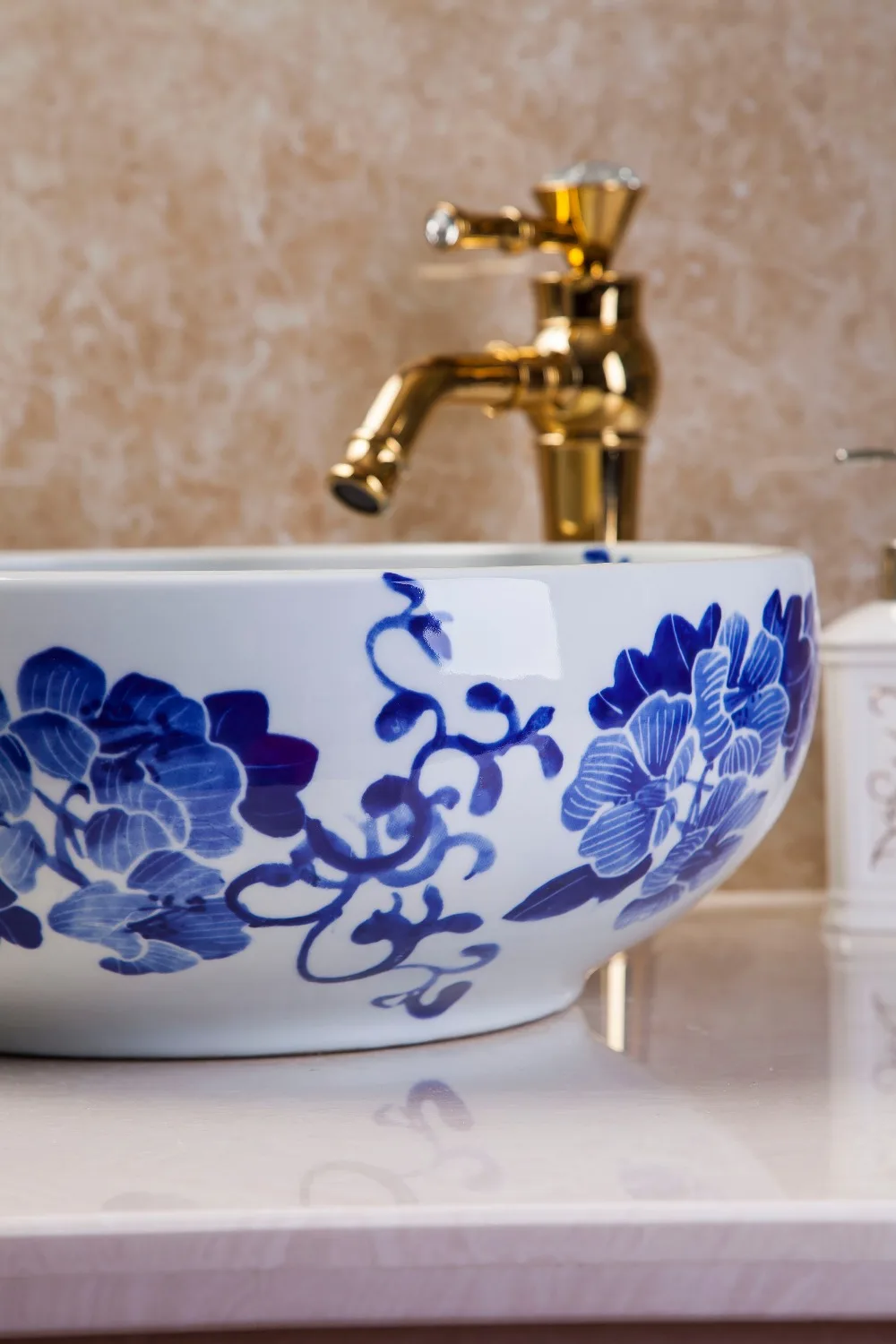 Художественное искусство Настольная раковина чаши синяя и белая керамическая
