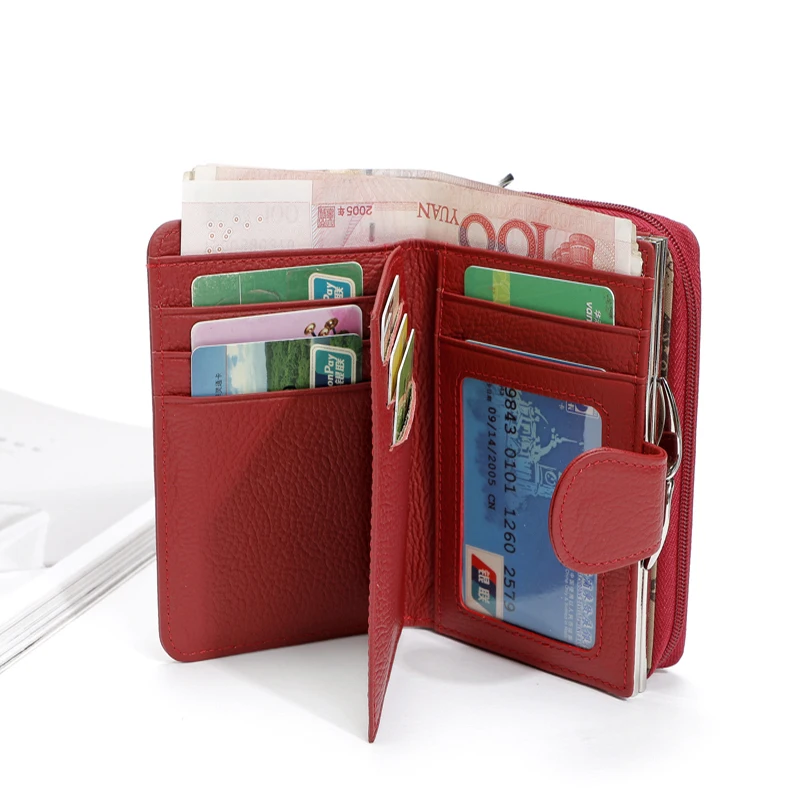 Классические женские бумажники из воловьей кожи на молнии и застежке сумочки для