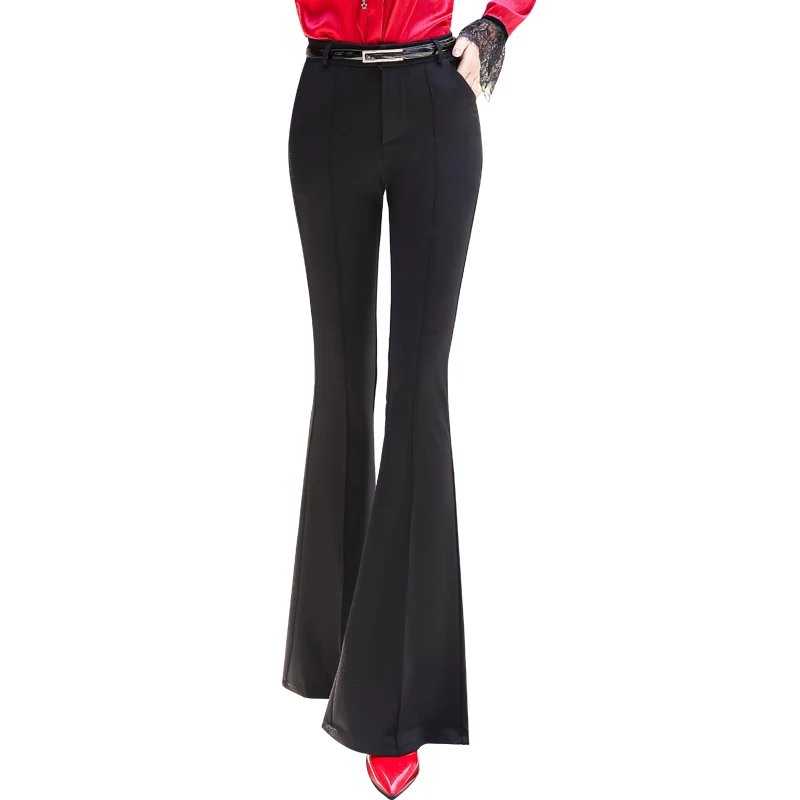 Новинка 2019 женские модные брюки узкие длинные расклешенные с широкими штанинами