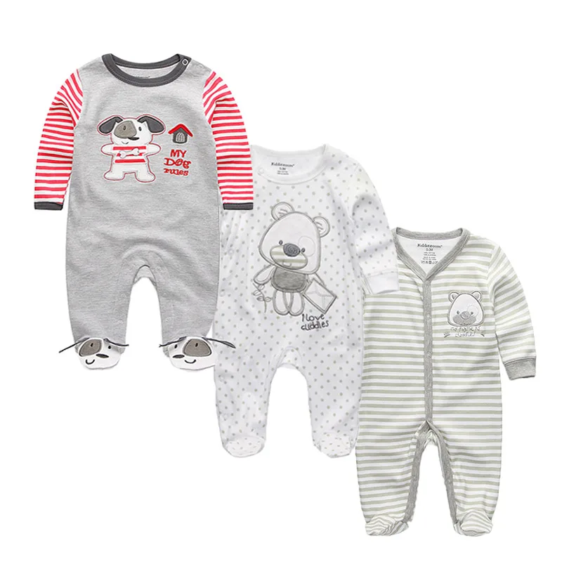 3 PCS/lot Newborn Long Sleeve Comfortable baby footed rompers Cotton cartoon baby boy girl clothes - Цвет: R06