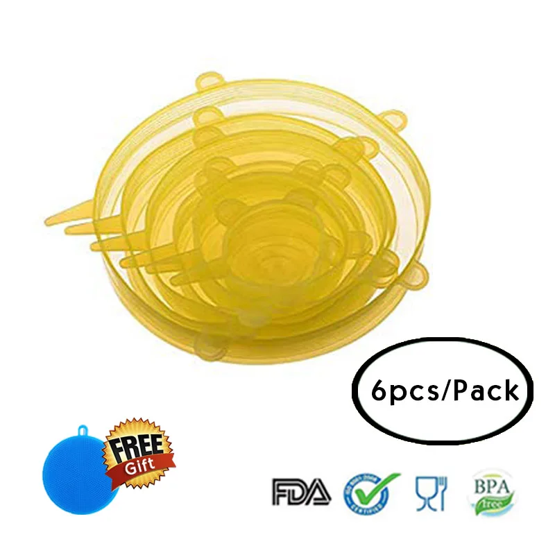 yellow6pcs)pack 6 шт./компл. многоразовый силикон крышки; для пищевых продуктов закуски из силикона para alimentos крышки для емкость блюдо Кухня аксессуары - Цвет: yellow6pcs)pack