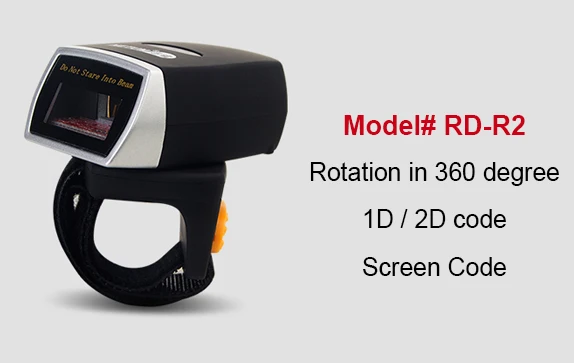 RADALL RD-R2, беспроводной сканер штрих-кода с bluetooth, переносной сканер штрих-кода с кольцом на палец, 32 бита, портативный сканер большого диапазона - Цвет: RD-R2 2D scanner