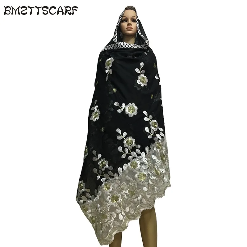 Новые африканские женские шарфы большой цветок вышивка хлопковый шарф с сеткой