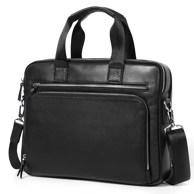 black Мужские портфели из натуральной кожи, 14 дюймов, Мужская Ручная сумка для ноутбука, мужские сумки через плечо в деловом стиле, сумки на плечо для офиса - Цвет: black