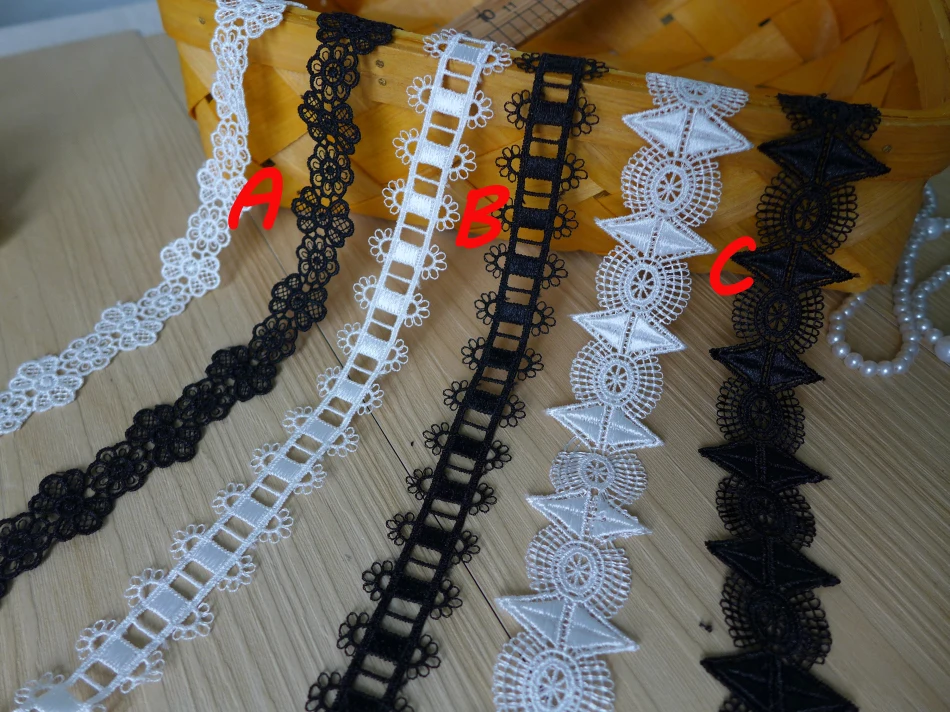 5 ярдов вырезанная белая/черная Венеция/Искусственная узкая Цветочная кружевная