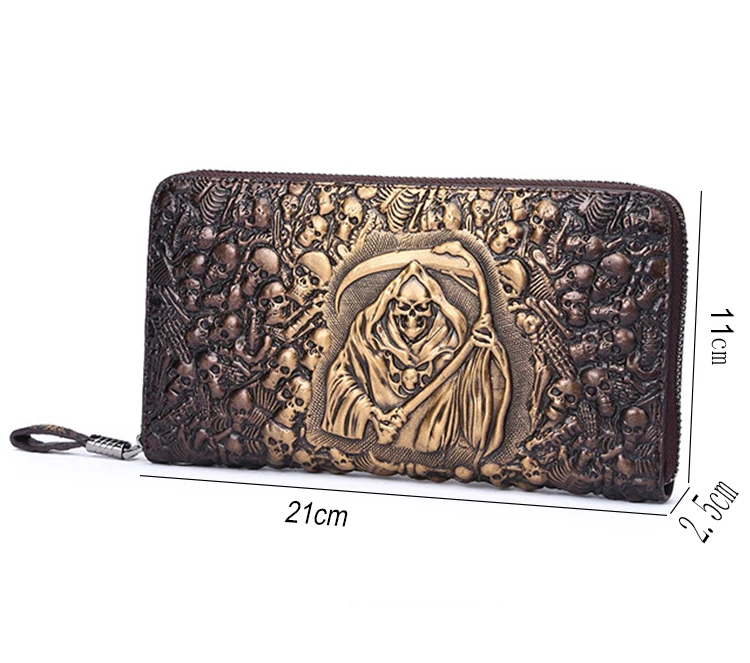 Мужской Длинный кошелек из натуральной кожи с черепом на молнии клатч iPhone7
