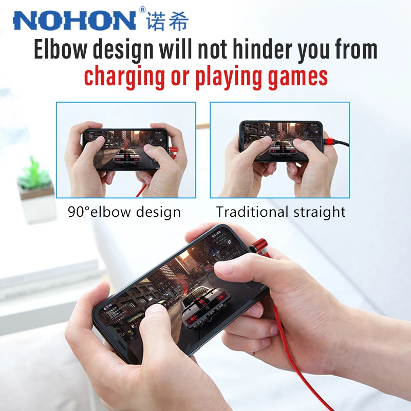Магнитный зарядный кабель NOHON L-Shape для iPhone X 7 8 Plus XS MAX XR Micro USB Type C светодиодный