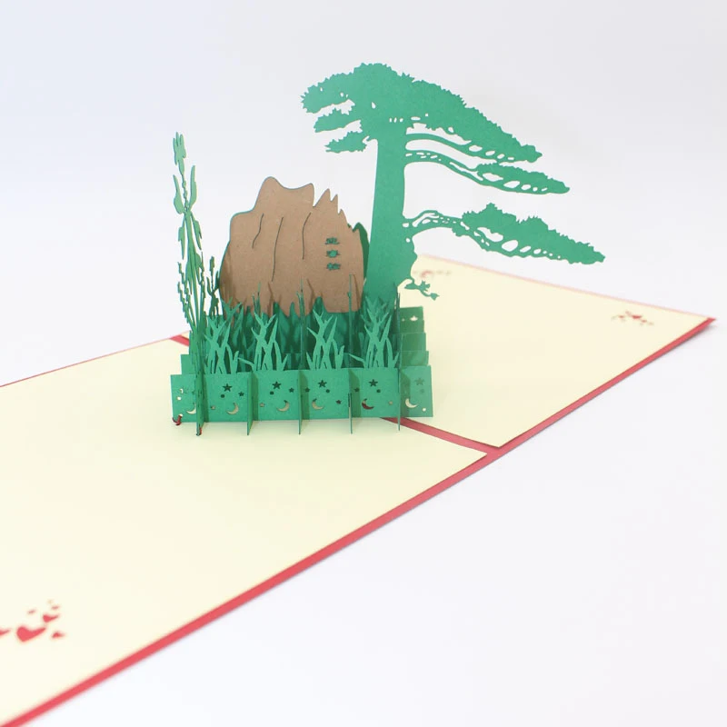 3D Laser Cut Handmade Chinese The Pine Greeting Guests of Mount Huang Paper Cards PostCard Business Souvenirs Gift | Дом и сад