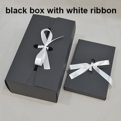 black 10 шт бумажная Подарочная коробка белая черная крафт-бумага Заказная упаковочная коробка с лентой Подарочная коробка Упаковка для конфет Свадебная подарочная коробка большая - Цвет: black