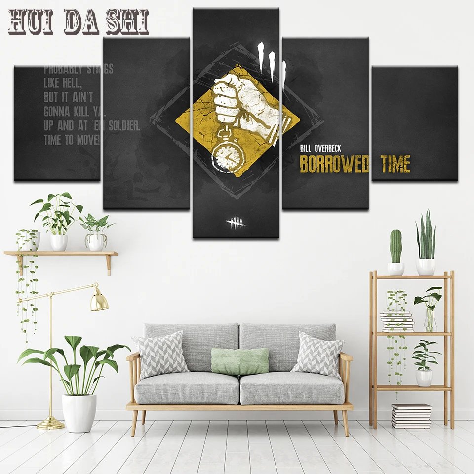 

Modular Canvas Painting Wall Art Pictures Frame Living Room Decor 5 Pieces borrowed time Cartoon Game Logo Poster Artwork