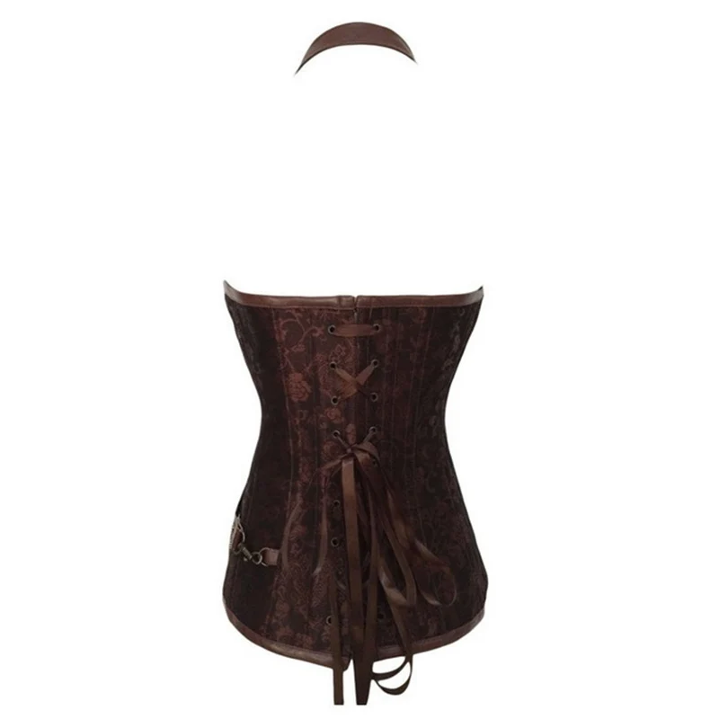 Черный с лямкой на шее корсет Overbust Готический костюмы для женщин корсеты и бюстье