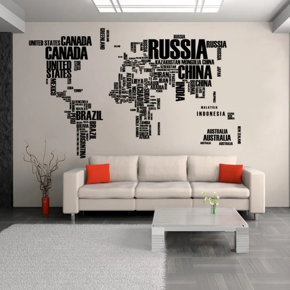 Английские слова Карта мира Большая Черная Съемная Настенная Наклейка книжная