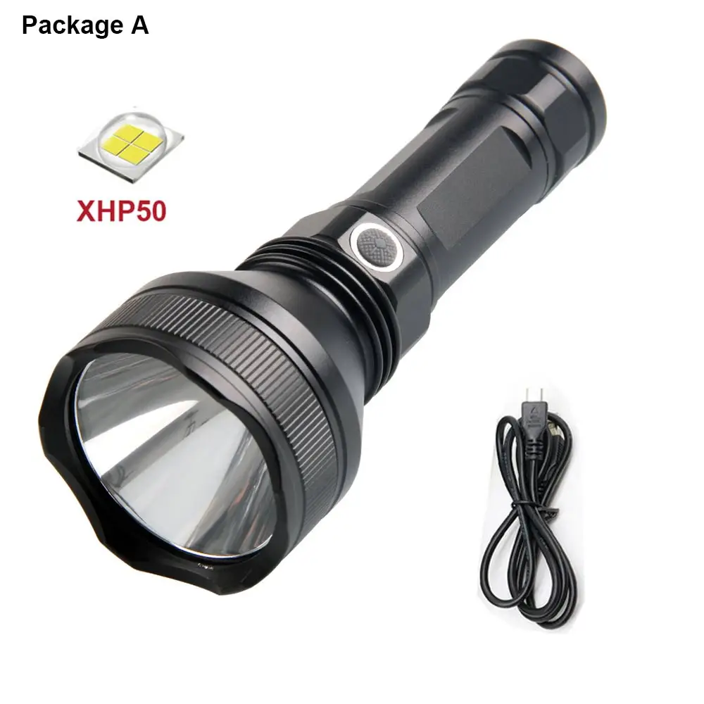 New LED Flashlight Super Bright XHP50 LED 3000Lumens Aluminum Reflector Outdoor Tactical Flashlight Torch Micro USB Charging - Испускаемый цвет: A