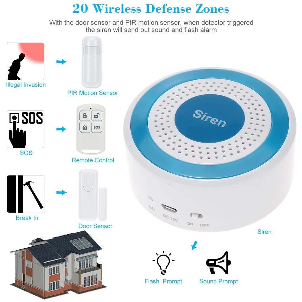 433 МГц беспроводной звуковой и флэш датчик системы сигнализации 20 беспроводных