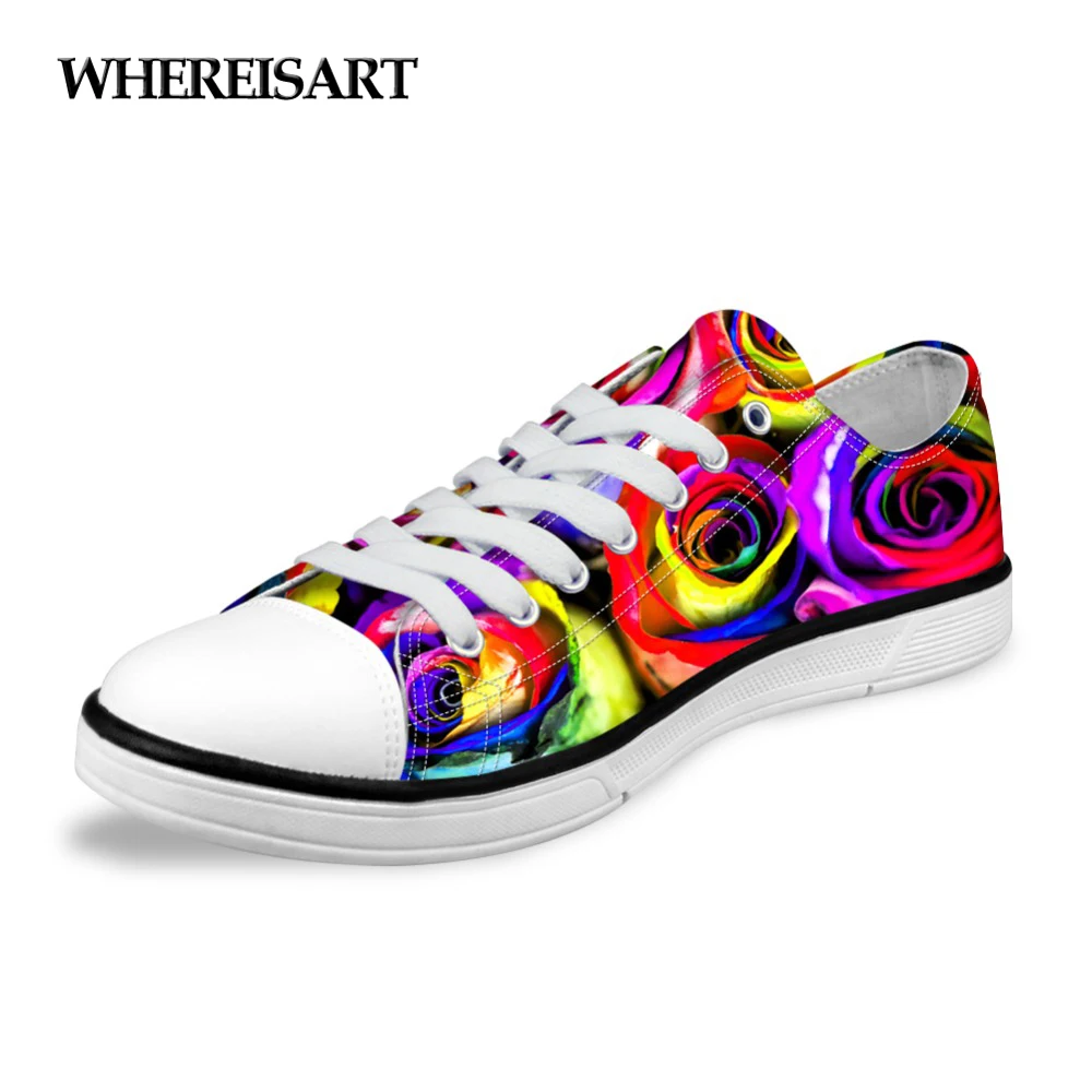 WHEREISART/яркий цветочный принт модная Вулканизированная обувь для женщин коллекция