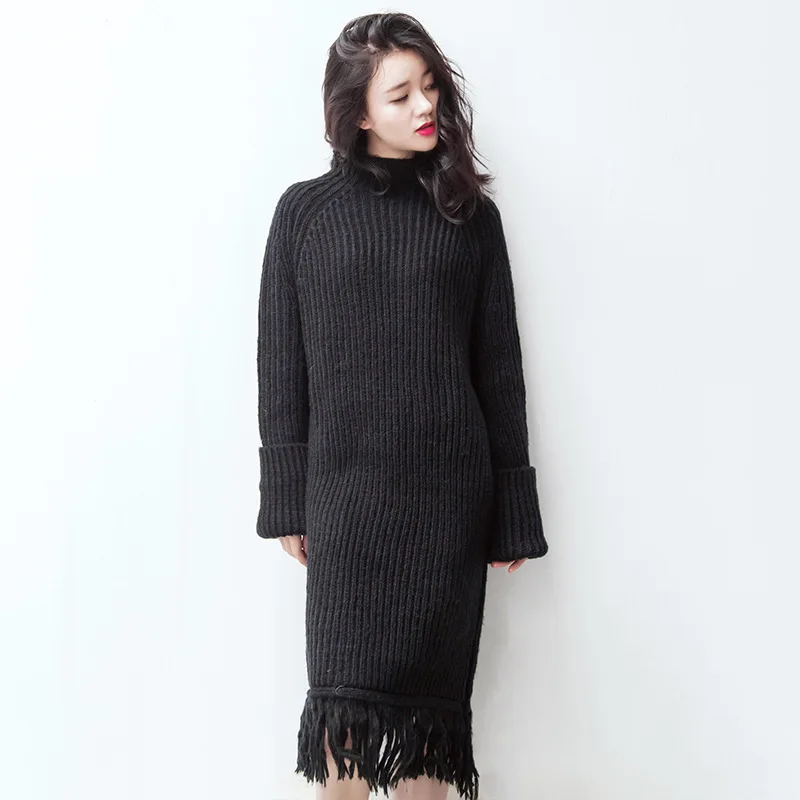 Women Casual Turtleneck Long Knitted Sweater Dress Winter Female Fashion Clothing L4 | Женская одежда