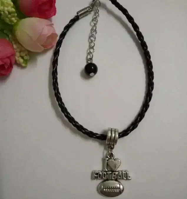 I love Football Glass Bead Charm Mix PU Leather Cords Protection Good Luck Bracelets&ampBangle DIY Jewelry | Украшения и