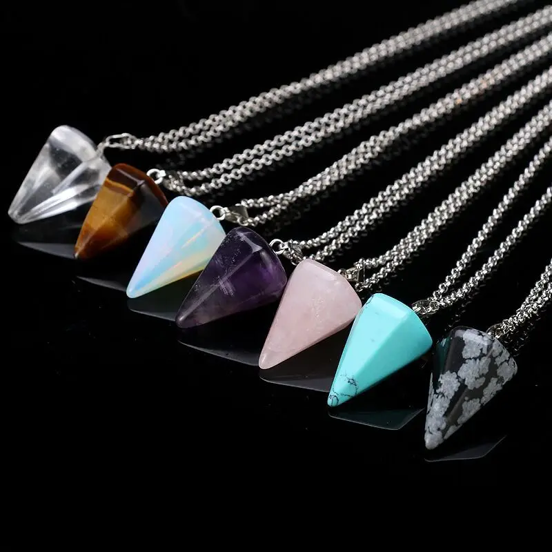 

Small Size Reiki Pendulum Natural Stone Amulet Healing Crystal Hexagonal Chain Pendant Charm Necklace for Men Women Jewelry