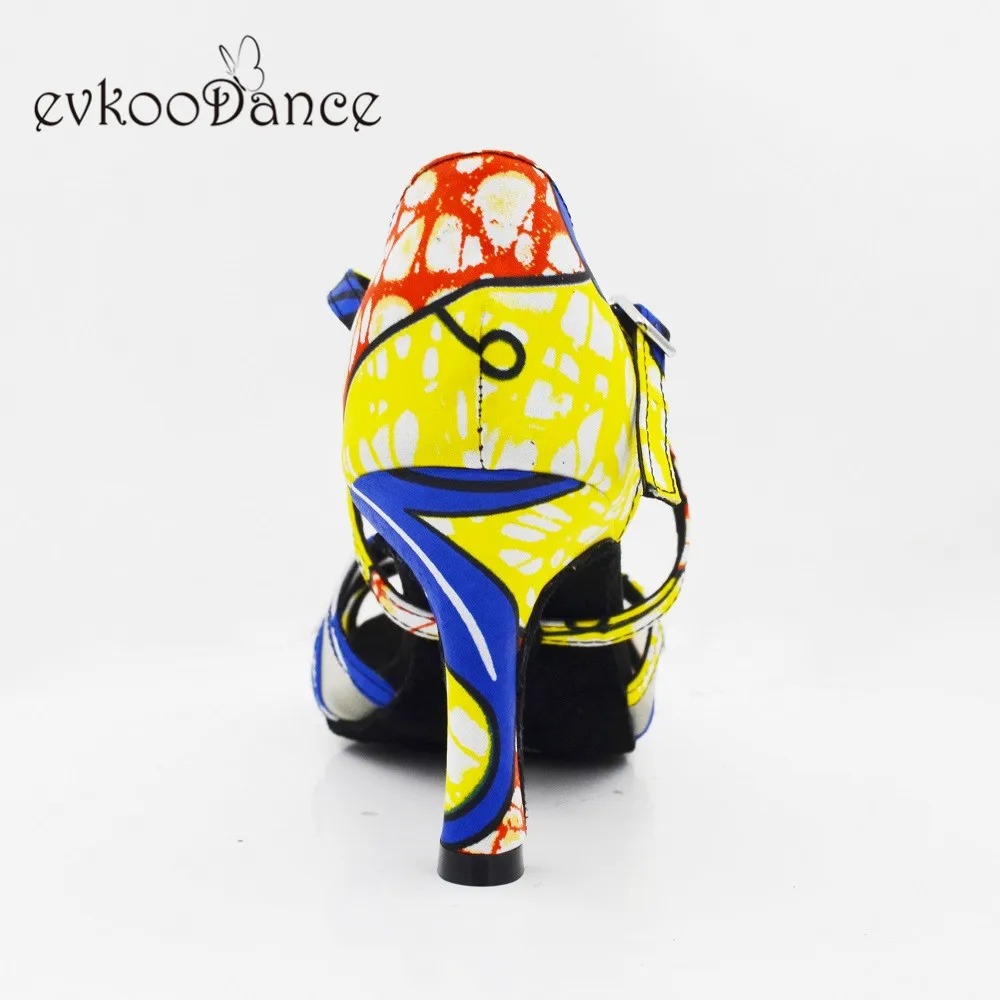 Evkoodance  Heel Height 8.3cm Zapatos De Baile  Size US 4-12 Dance Shoes Yellow Flower African Print Style Dance Shoes  Evk565