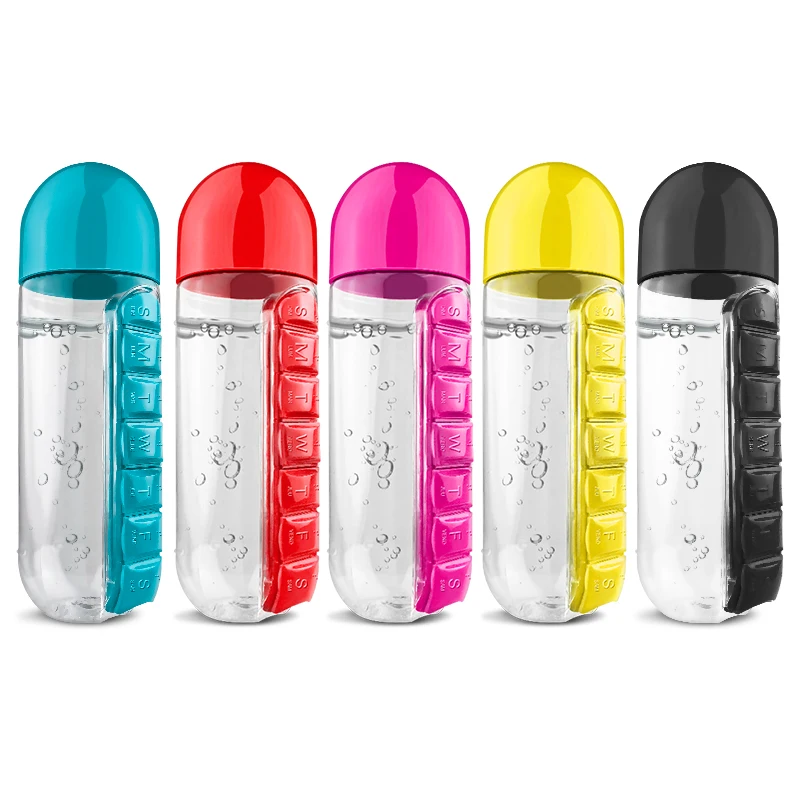 600 мл пластиковая бутылка для воды с ежедневной коробкой таблеток Органайзер