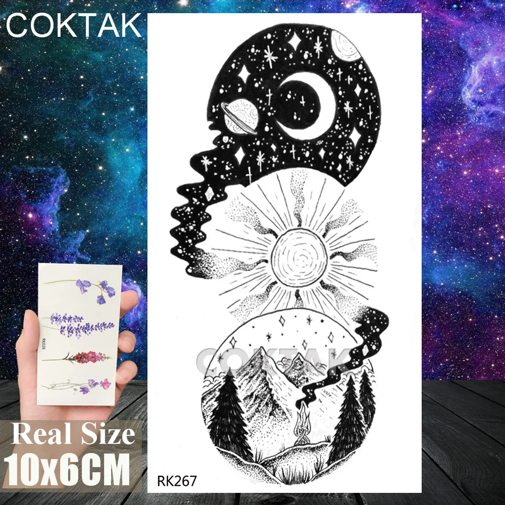 CRK267 Черные Геометрические горные Временные татуировки, реалистичные поддельные планеты, боди-арт, татуировка на руку, переводная наклейка для взрослых, водостойкие татуировки, наклейка - Цвет: CRK267