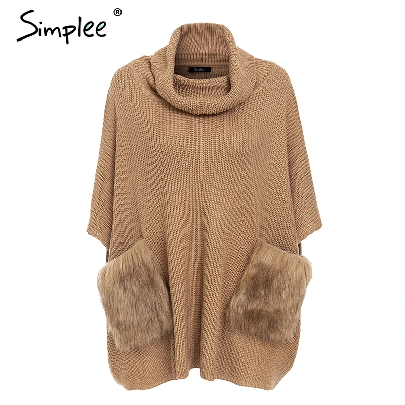 Simplee вязаный свитер с высоким воротом накидка для женщин Повседневное Зимний