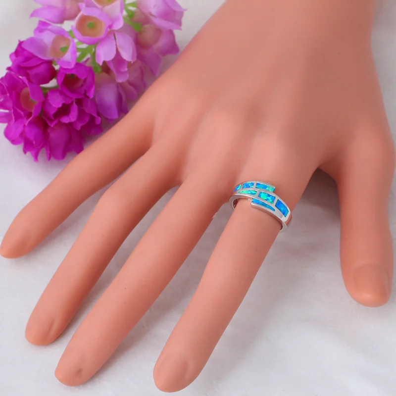 Кольца для вечеринок в простом стиле синие огненные опалы серебряные