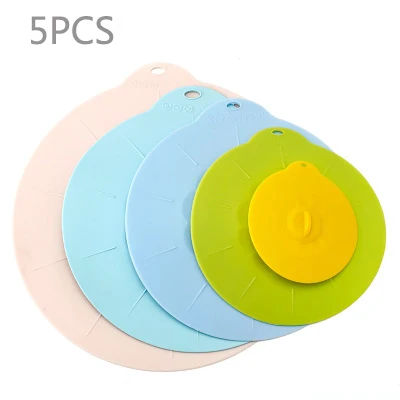 5PCS 5PCS Reusable Silica gel Spill Stopper Cover Universal Silicone Food Bowl Pot Lid Silicone Cover Pan Cooking Kitchen Accessories - Цвет: 5PCS