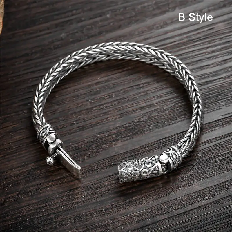 B Style V. YA ручной работы тяжелый серебряный браслет 925 пробы серебряные браслеты для запястий мужские байкерские ювелирные изделия bileklik 17 см-22 см - Окраска металла: B Style
