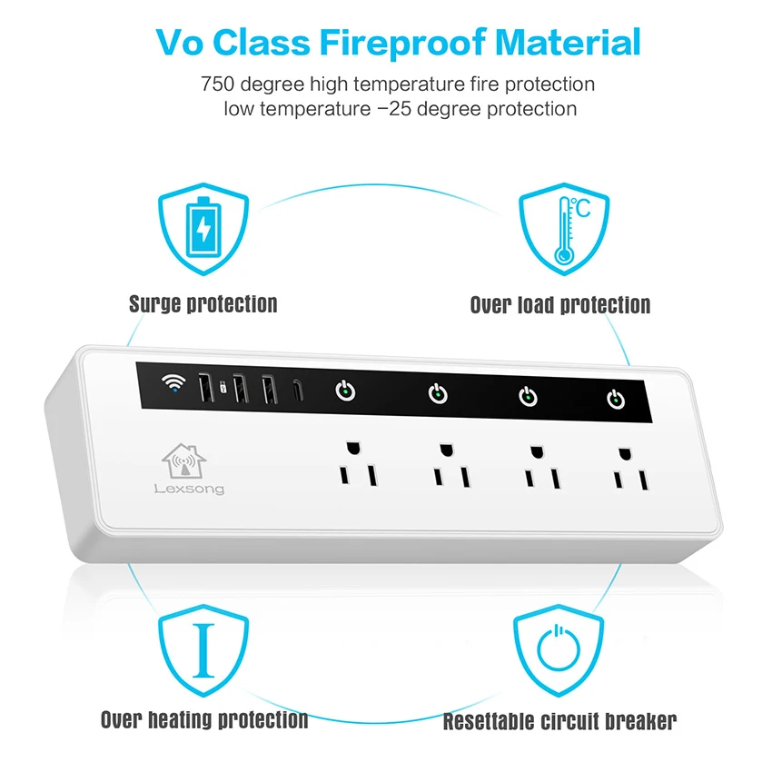 WiFi smart power Strip/сетевой фильтр US/Japanese, голосовое управление Alexa, дистанционное хранение, домашний таймер, с 4 гнездами 3 USB+ type-c